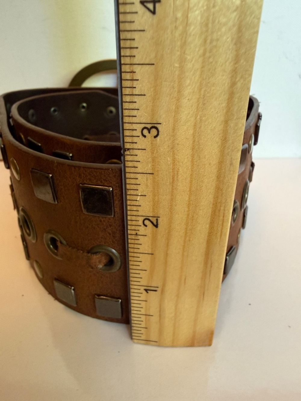 Olga Santini Brown Leather Studded Belt with Brass Ring Buckle - Picture 9 of 9
